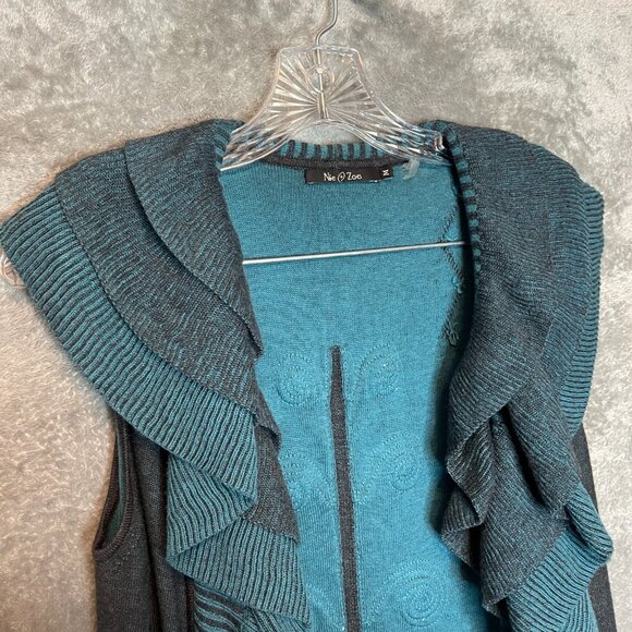 NIC+ZOE Charcoal and Teal Sleeveless Cardigan - Picture 3 of 10